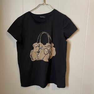 Prizzora Black T-Shirt with Sequin Handbag Design